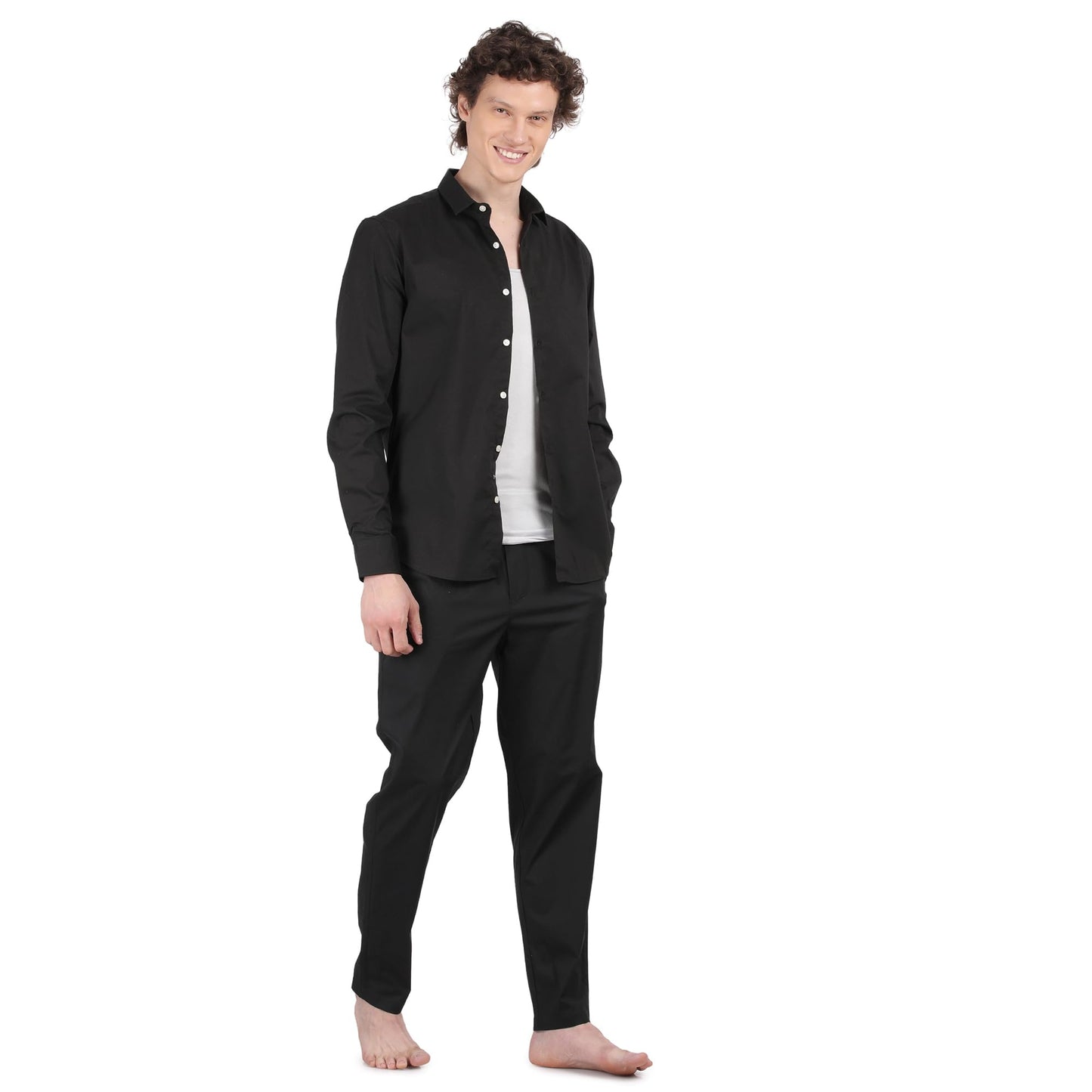 Pepe Jeans Men's Solid Woven Pyjama - BLACK - Small