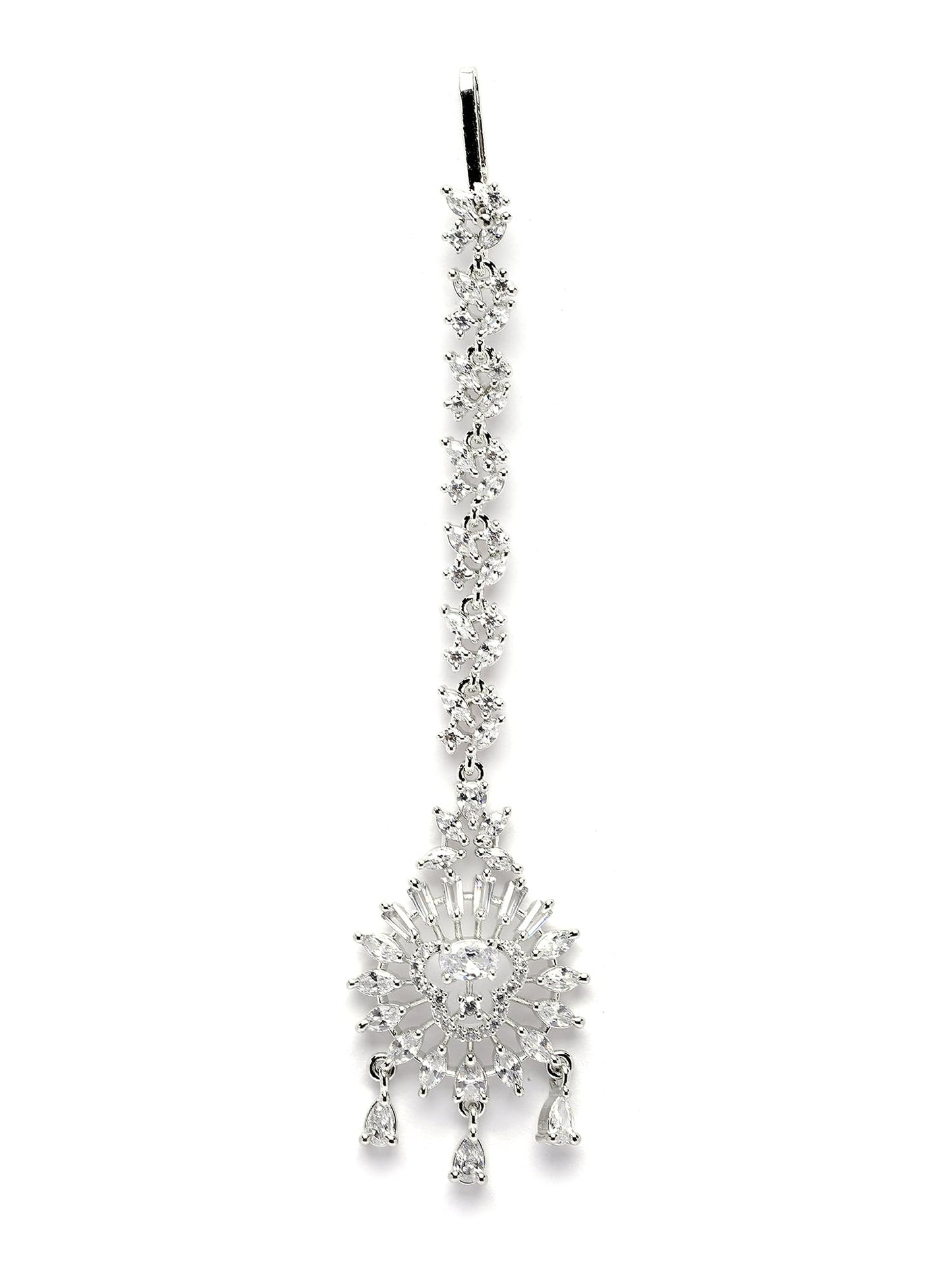 Karatcart Silver Plated American Diamond Studded Maangtikka for Women