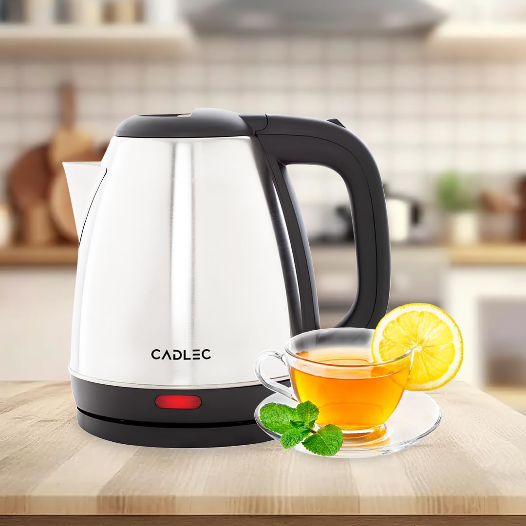 Cadlec Aquanix 1.8 Litre Electric Kettle with Stainless Steel Body | Automatic Cut-Off | Cool-Touch Handle & Lid | Multi-Use for Tea, Coffee, Noodles | 1500W | 2-Year Warranty