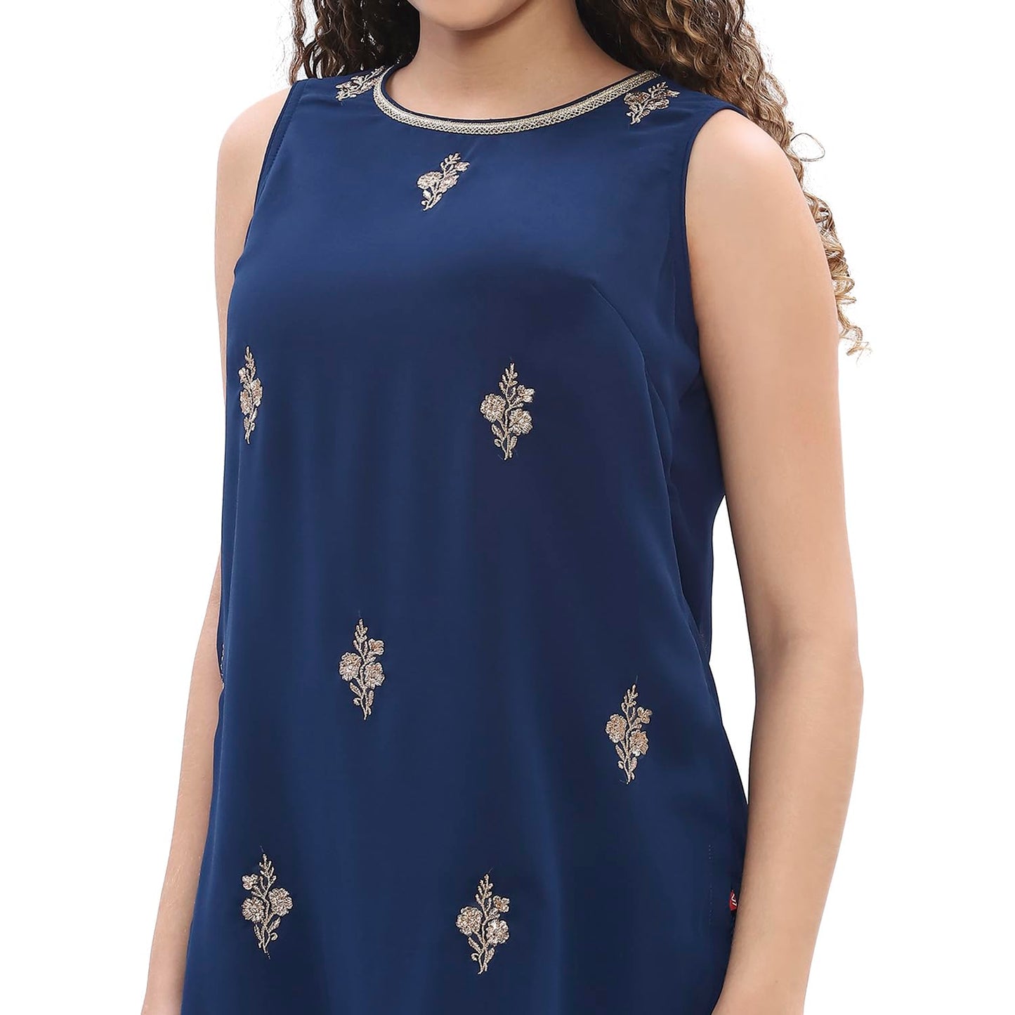 Biba Women's Polyester Kurta Set (SKDNAGMA10829SS25BLU_Blue
