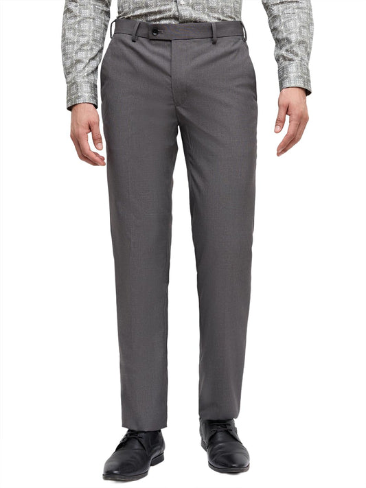 Park Avenue Men Slim Fit Structure Pattern Polyester Blend Flat Front Formal Trouser Dark Grey