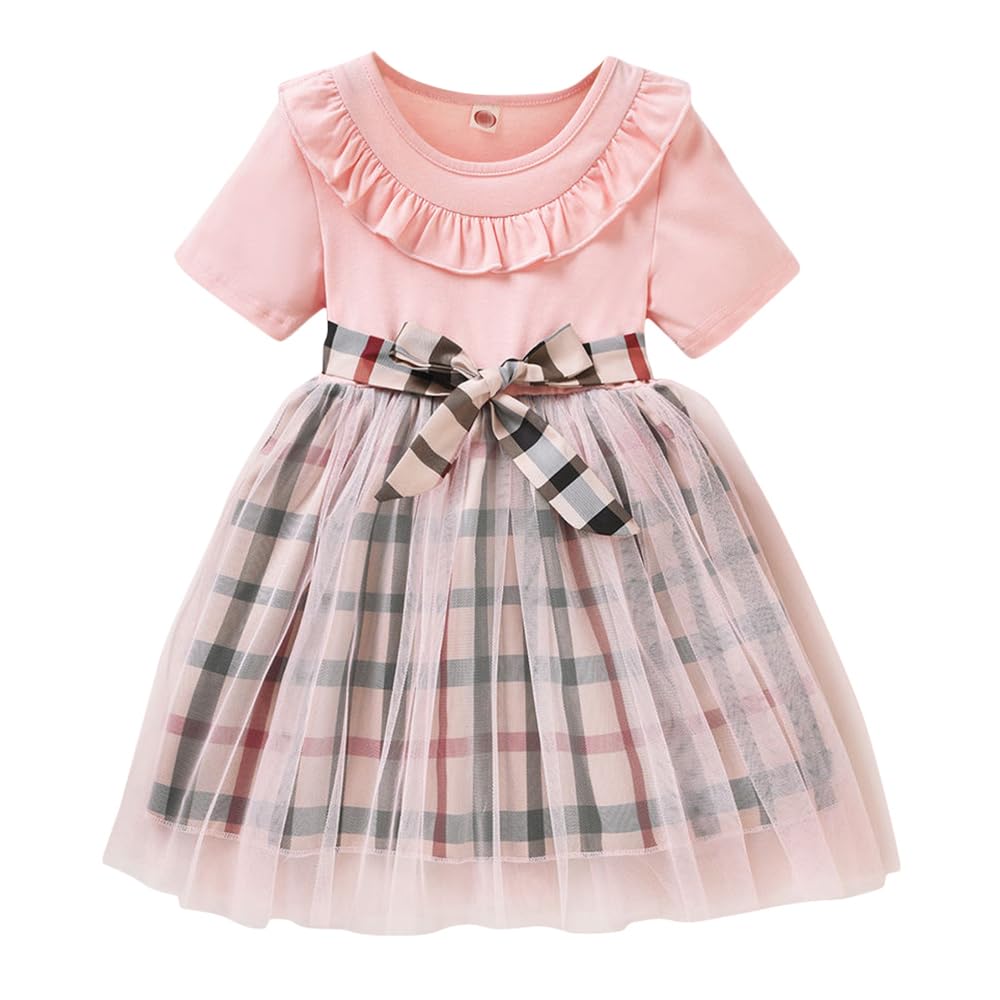 Hopscotch Girls Cotton And Polyester Checkered Casual Dress in Pink Color For Ages 3-4 Years (GOE-4079314)