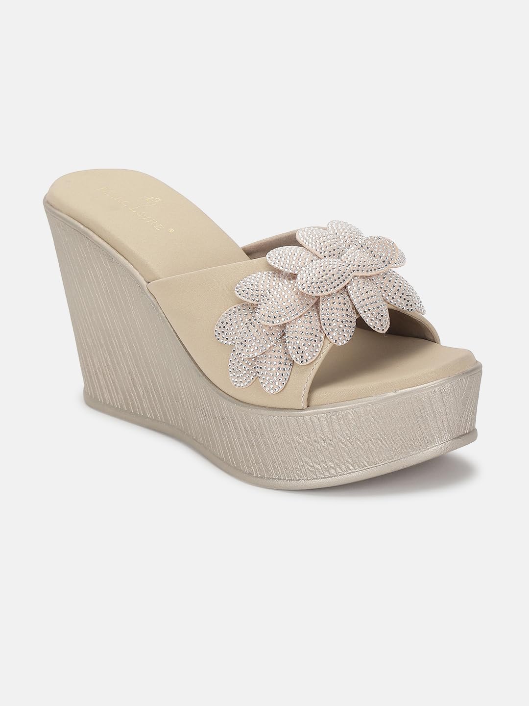 Marc Loire Women's Embellished Slip-On Platform Heel Sandal for All Occasion (Rose Gold, 6)