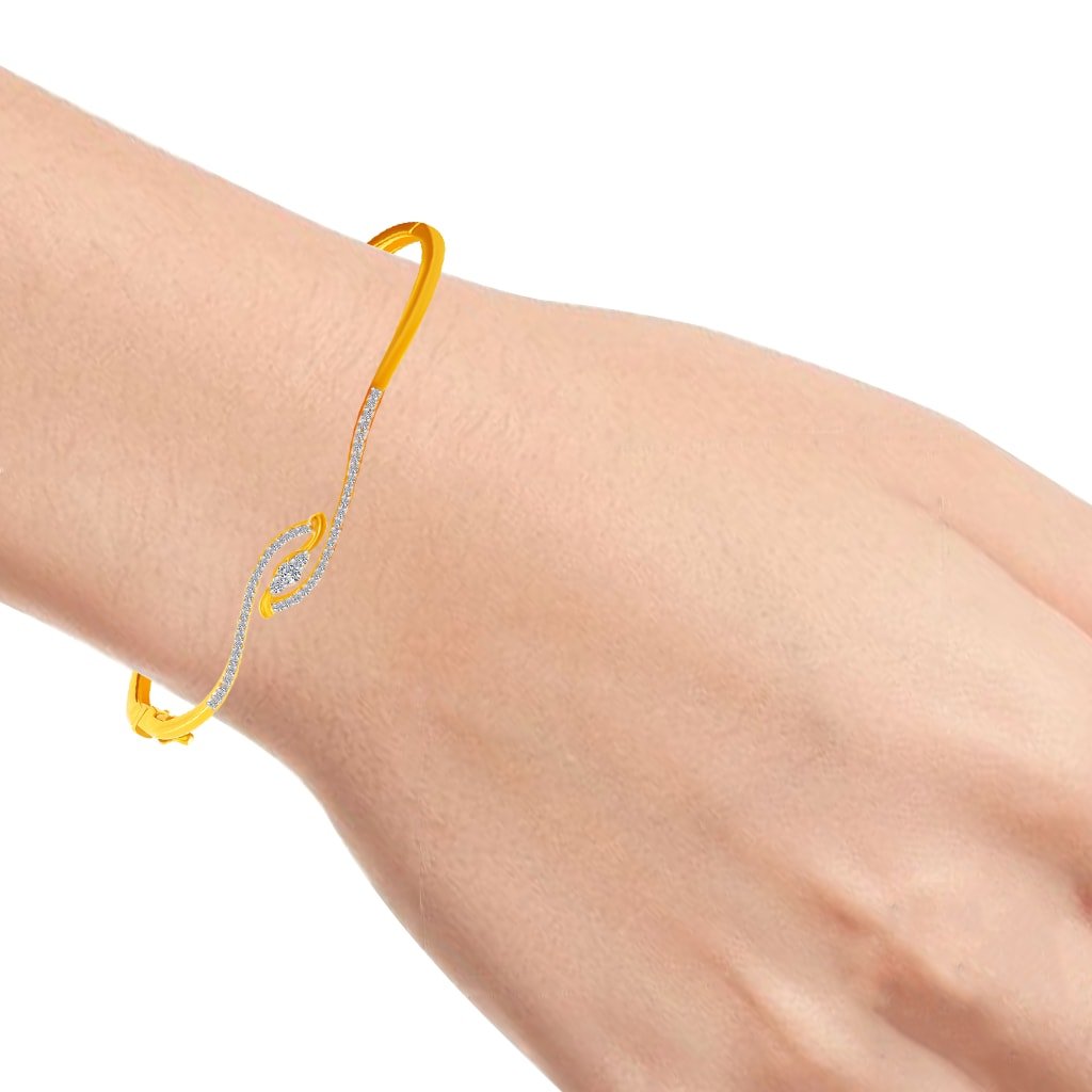 P.C. Chandra Jewellers 18Kt Yellow Gold And Diamond Bangle For Women