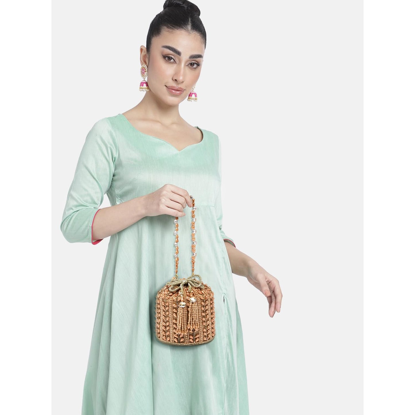 Peora Rose Gold Potli Bags for Women Evening Bag Clutch Ethnic Bride Purse with Drawstring(P36C)