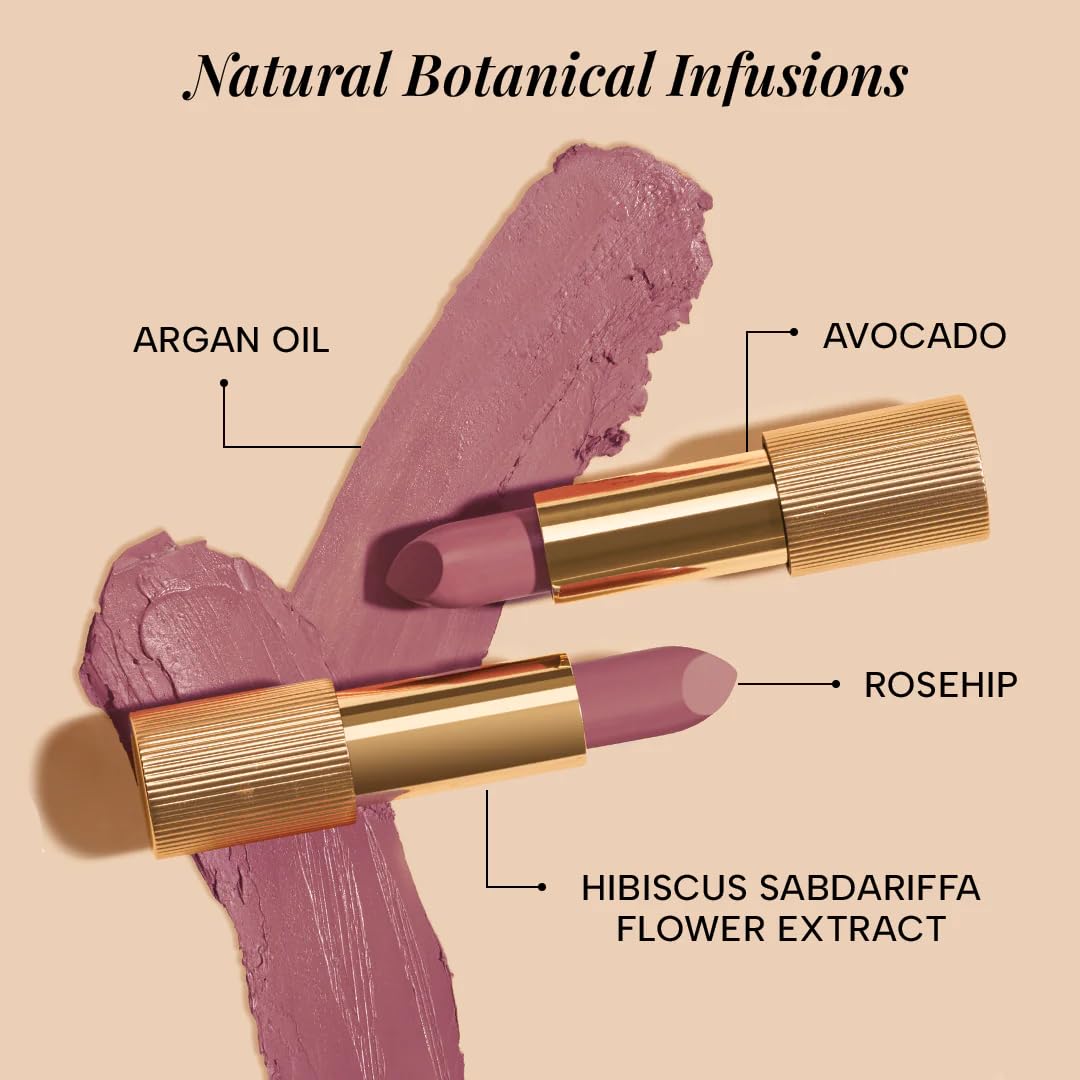 RAS Luxury Oils Lumiere Satin Matte Lipstick | 8-Hr long stay Creamy Matte, Non-Drying, Lightweight & Pigmented | Natural infusion of Argan & Avocado | Vegan, Cruelty-Free (Pink Cashmere)