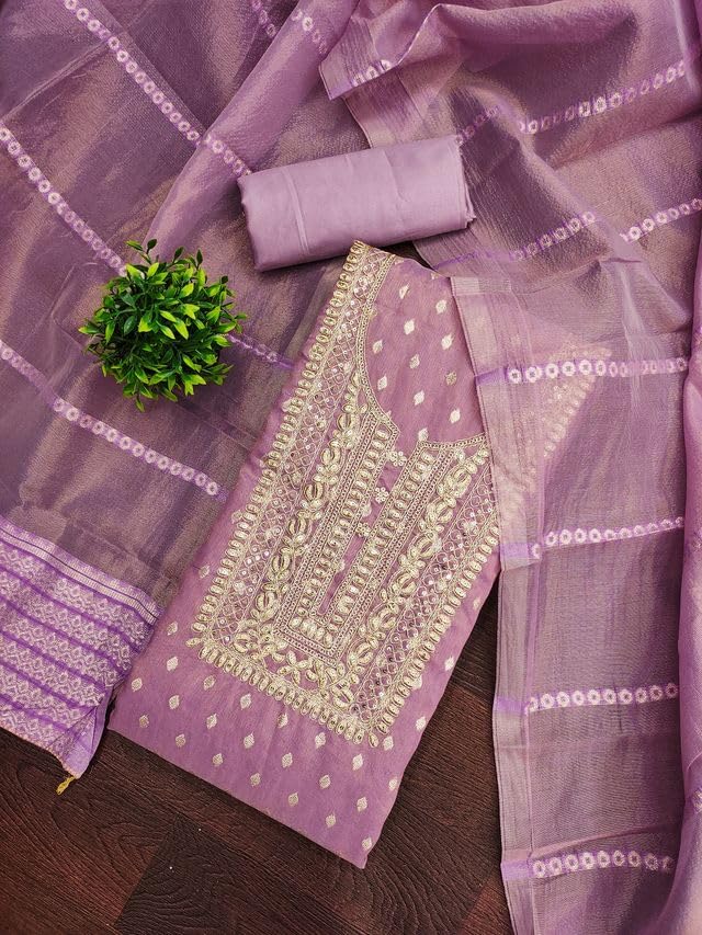 VARNI FABRICS Simmer Butti Dress Material for Women Ikat Pattern Unstitched Woman Salwar Suit Dress Material with Jacquard Dupatta Yellow