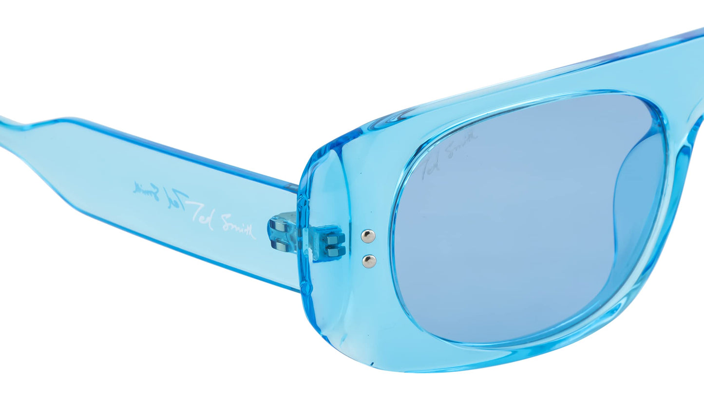 Ted Smith Men's Women's Polarized UV Protection Blue Lens Crystal Blue Square Sunglasses