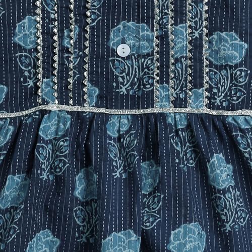 Hopscotch Girls Sleeveless Blue 2-Pc Gota Lace Kurta Set For Age (3-4 Years)