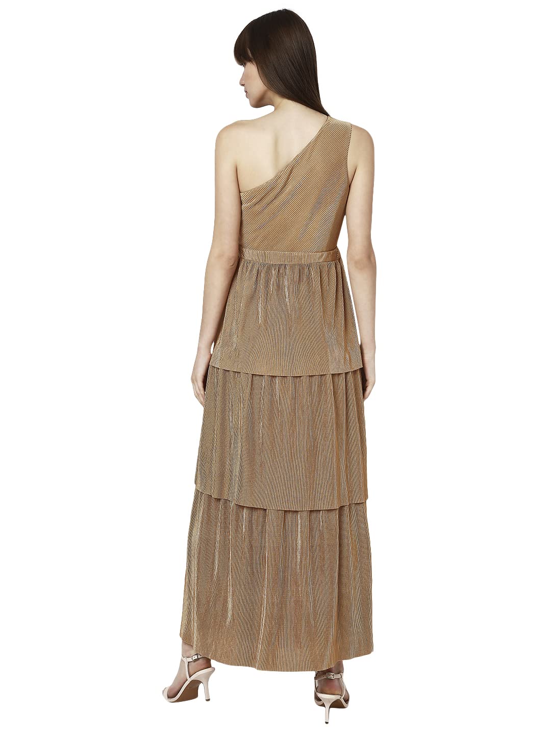 Vero Moda Women's Polyester Fit and Flare Maxi Dress (10298704- Pebble_M) Brown