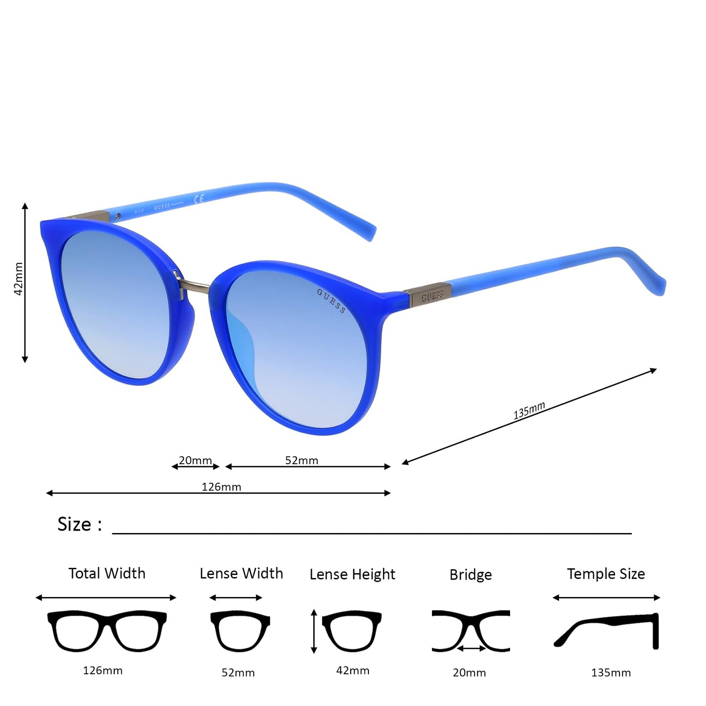 GUESS Women's Gu3022 Matte Blue/Blue Oval Non-Polarized Sunglasses, One Size