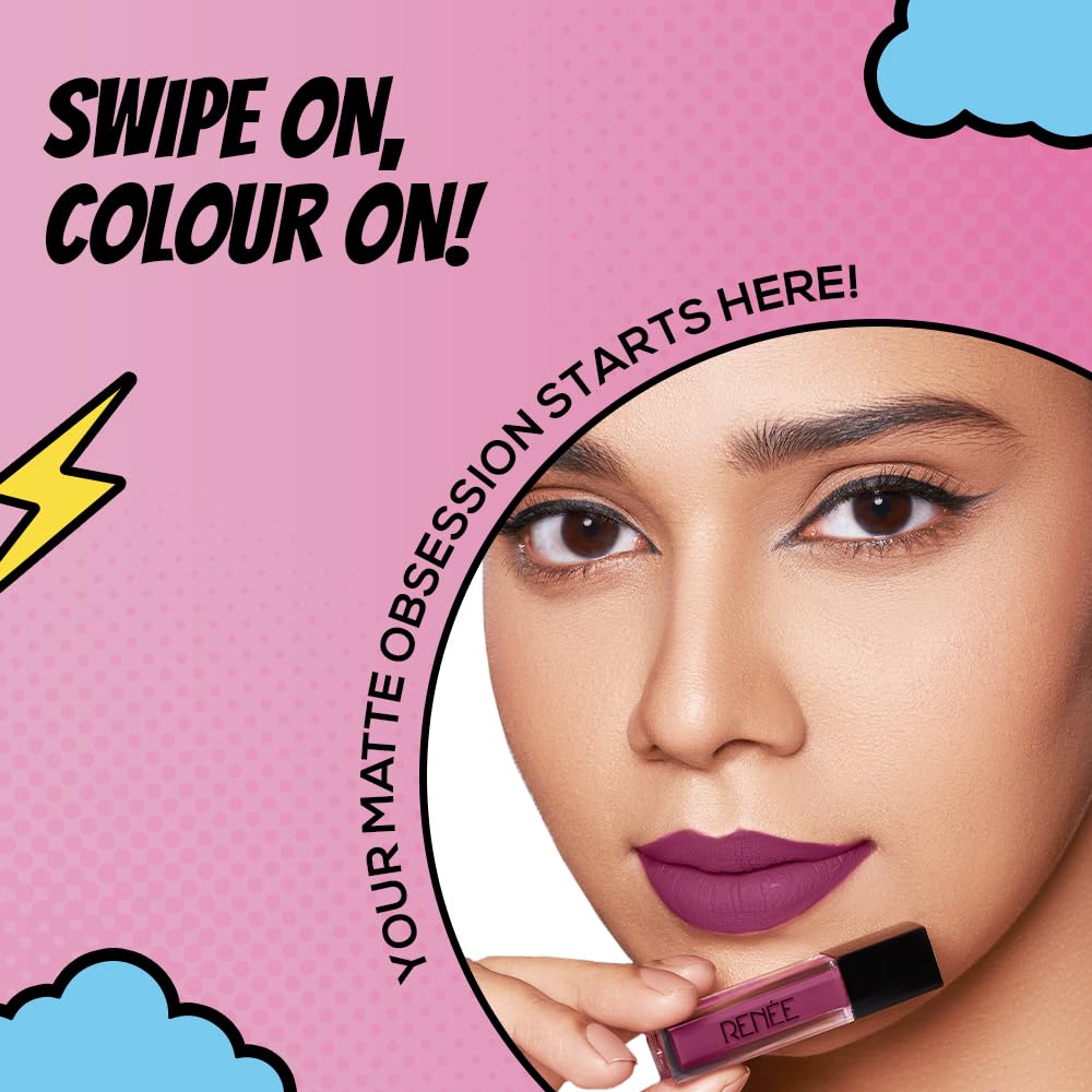 RENNE Everyday Quick Stay Liquid Lipstick - Wine Charm, Velvety matte Finish, Long-Lasting & Lightweight, Hydrating & Non-Drying Formula, Ultra-rich Pigment, Jojoba Oil & Vitamin E Infused