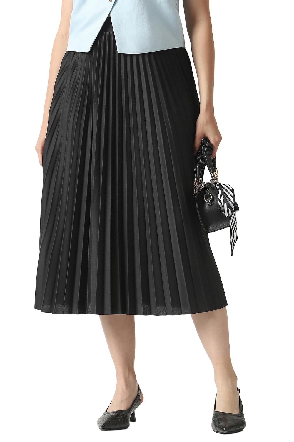 Women Black Solid Party Calf-Length Skirt
