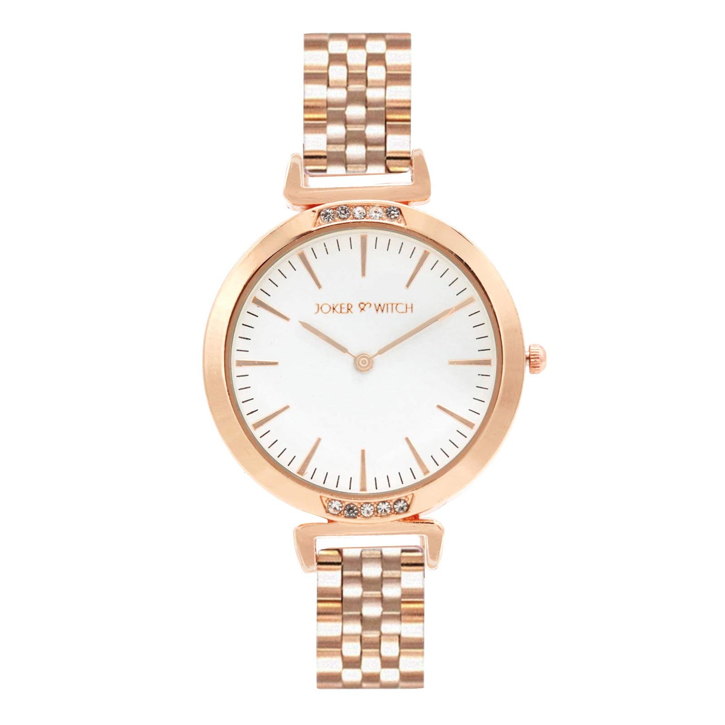 Joker and Witch Petite 36mm White Dial 12mm Rose Gold Stainless Steel Strap Watch for Women