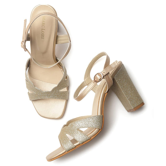 Marc Loire Women's Glitter & Shimmer Block Heels Fashion Sandals (Gold, numeric_8)