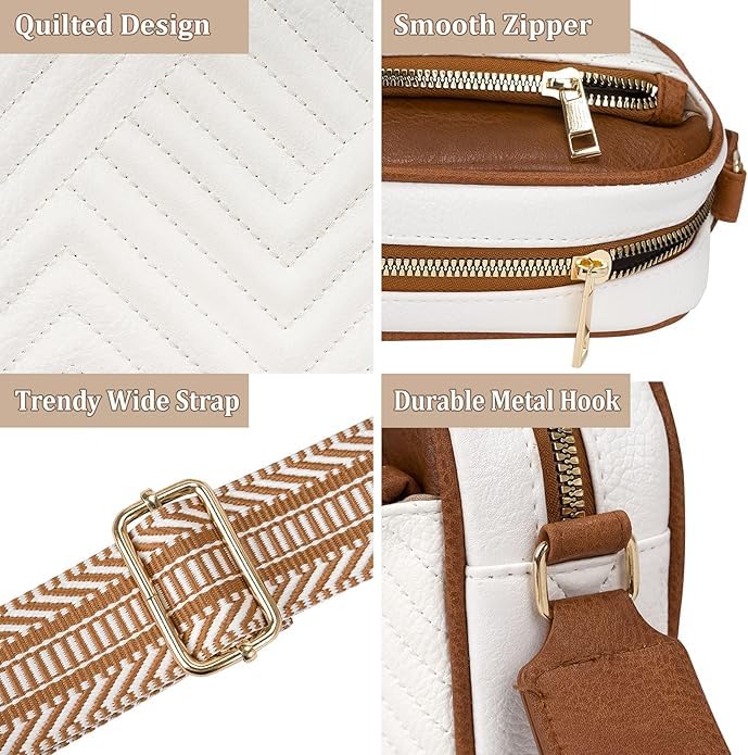 ITALISH Women Leather Crossbody Sling Bag in Geometric Pattern (White And Tan)