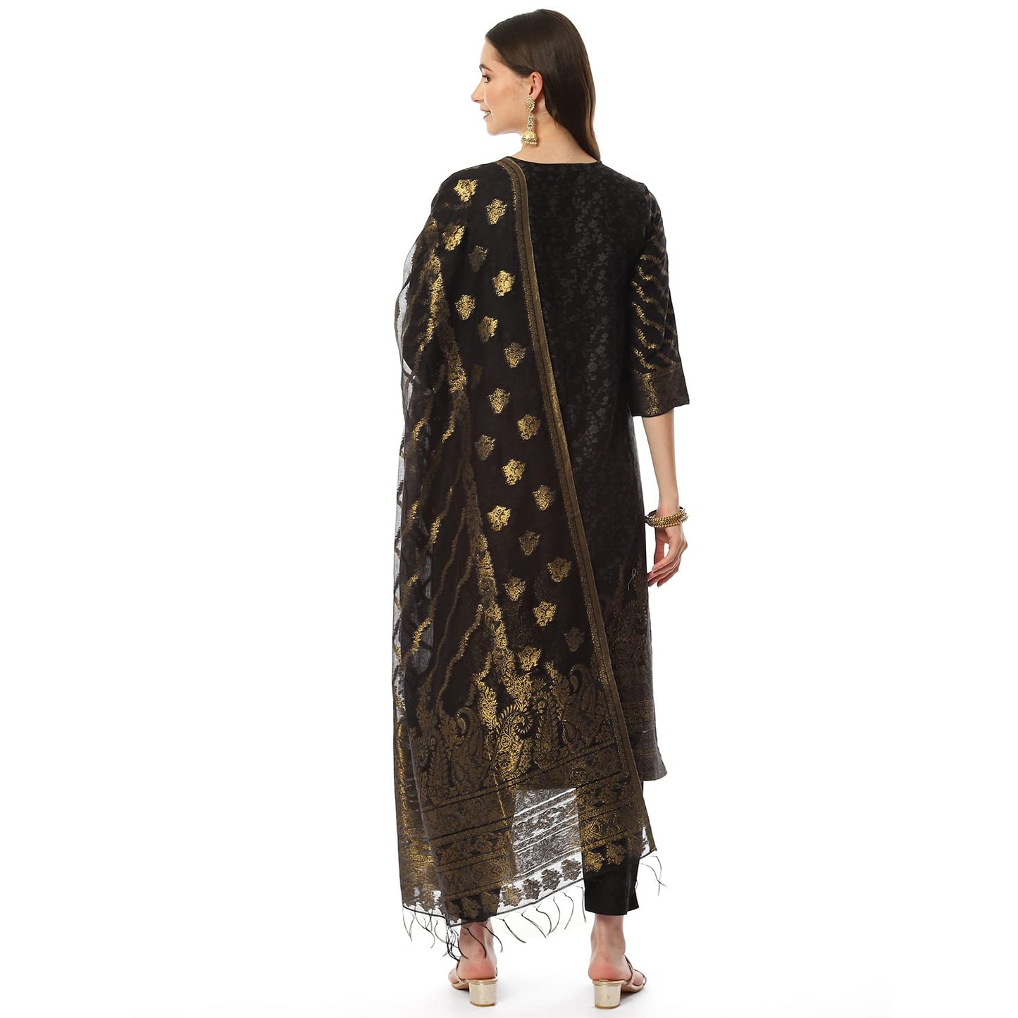 BIBA WOMEN YARNDYED NARROW SALWAR KURTA DUPATTA(SKDASSORTED8387_BLACK_38)