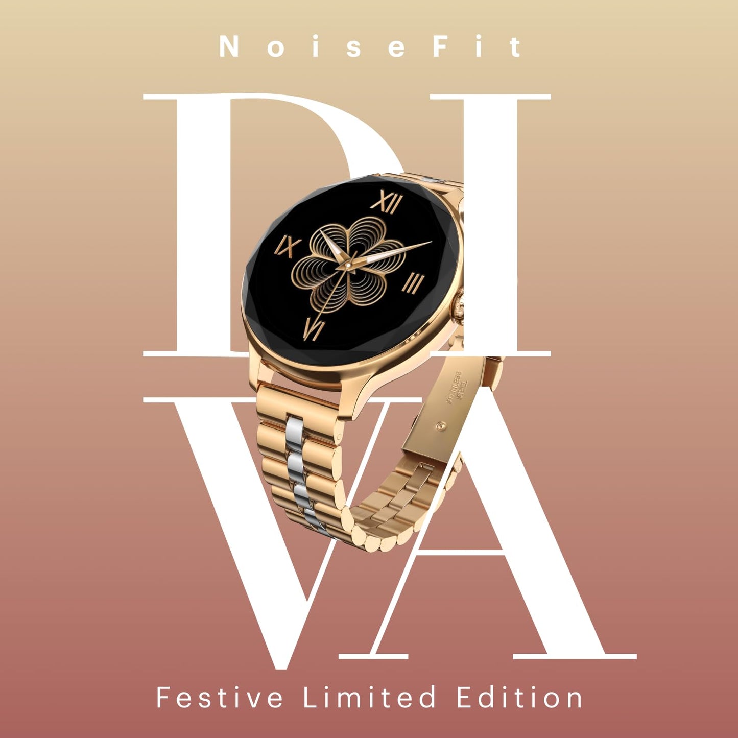 Noise Diva Smartwatch for Women with Diamond Cut Dial, Glossy Metallic Finish, AMOLED Display, New Metal Straps, 100+ Watch Faces, Female Cycle Tracker Smart Watch for Women (Metallic Rose Blend)