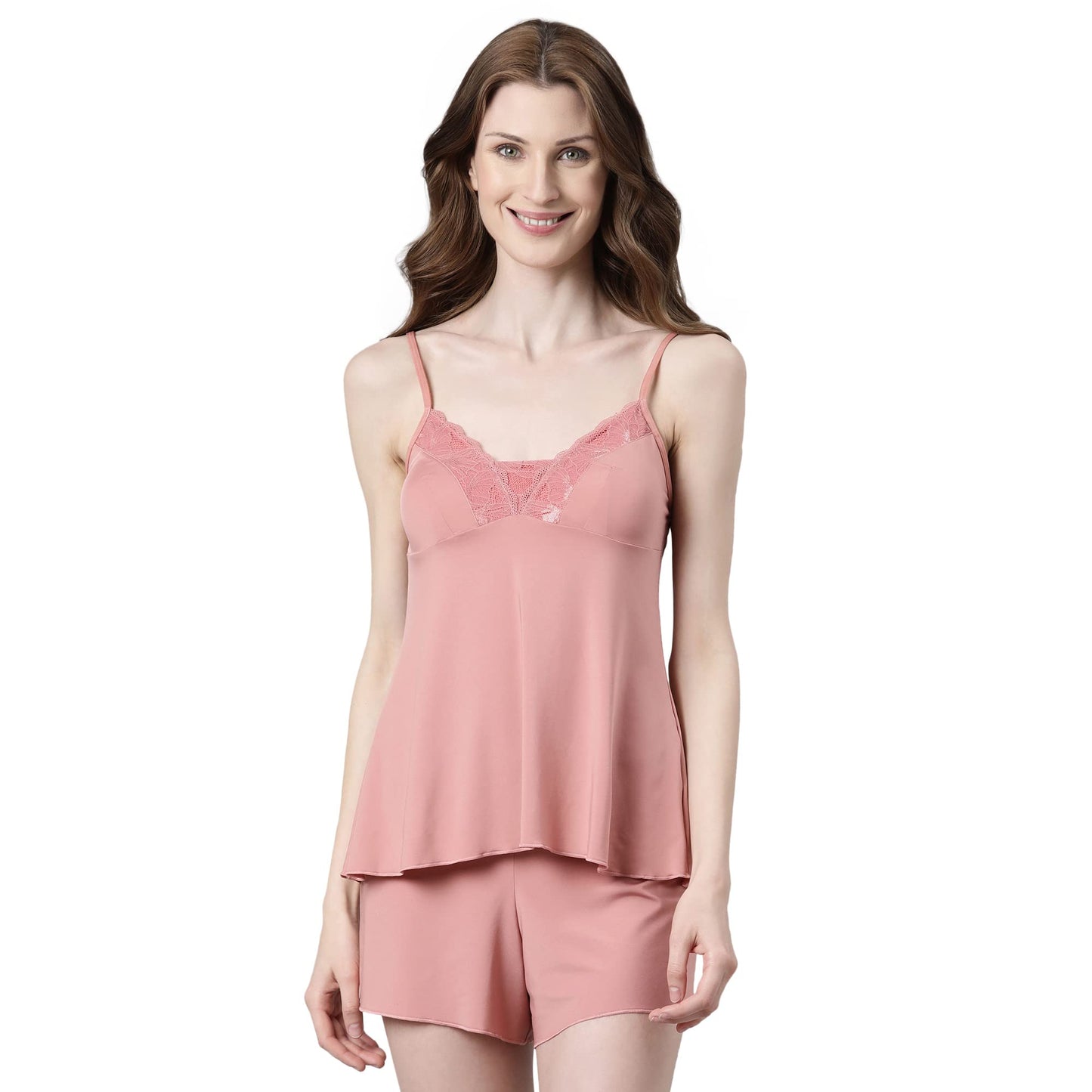 Enamor N116 Camisole Top and Shorts Set for Women with Lace Detail Dusty Rose