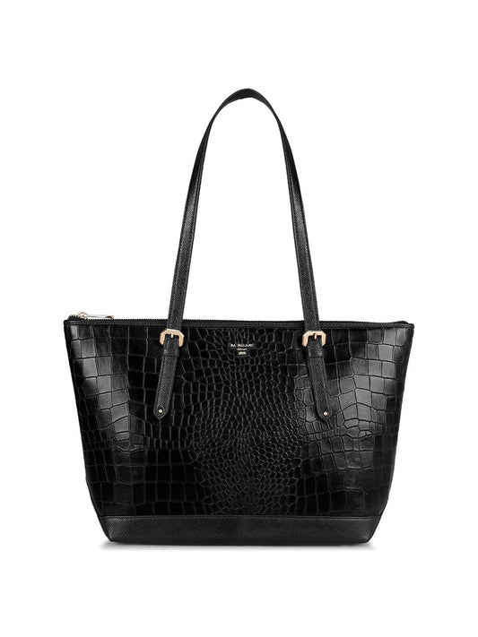 Da Milano Womens Genuine Leather Black Tote (0388OL) (Medium)