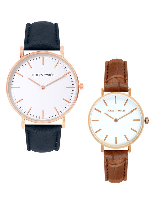 Joker & Witch Faux Leather Unisex Howl & Sophie Couple Analog Watch Gift Set For Men And Women, Dial_White