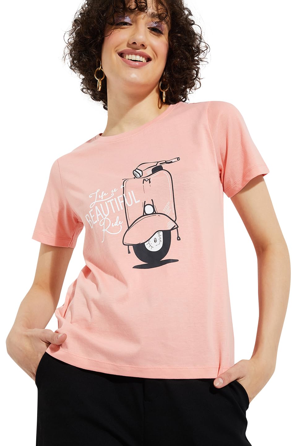 Max Urb_N Women's Graphic Printed Regular Fit T-Shirt (Sp24Ycpepp13Peach)_M