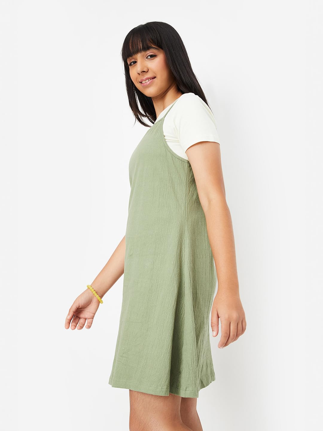Max Girl's Pure Cotton A-Line Midi Dress (S25EDR11_Olive Green