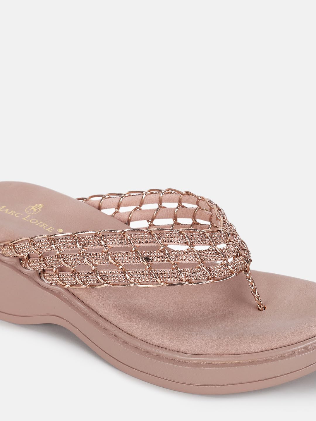 Marc Loire Women's Embellished Slip-On Platform Heel Fashion Sandal for All Occasion (Rose Gold, 7)