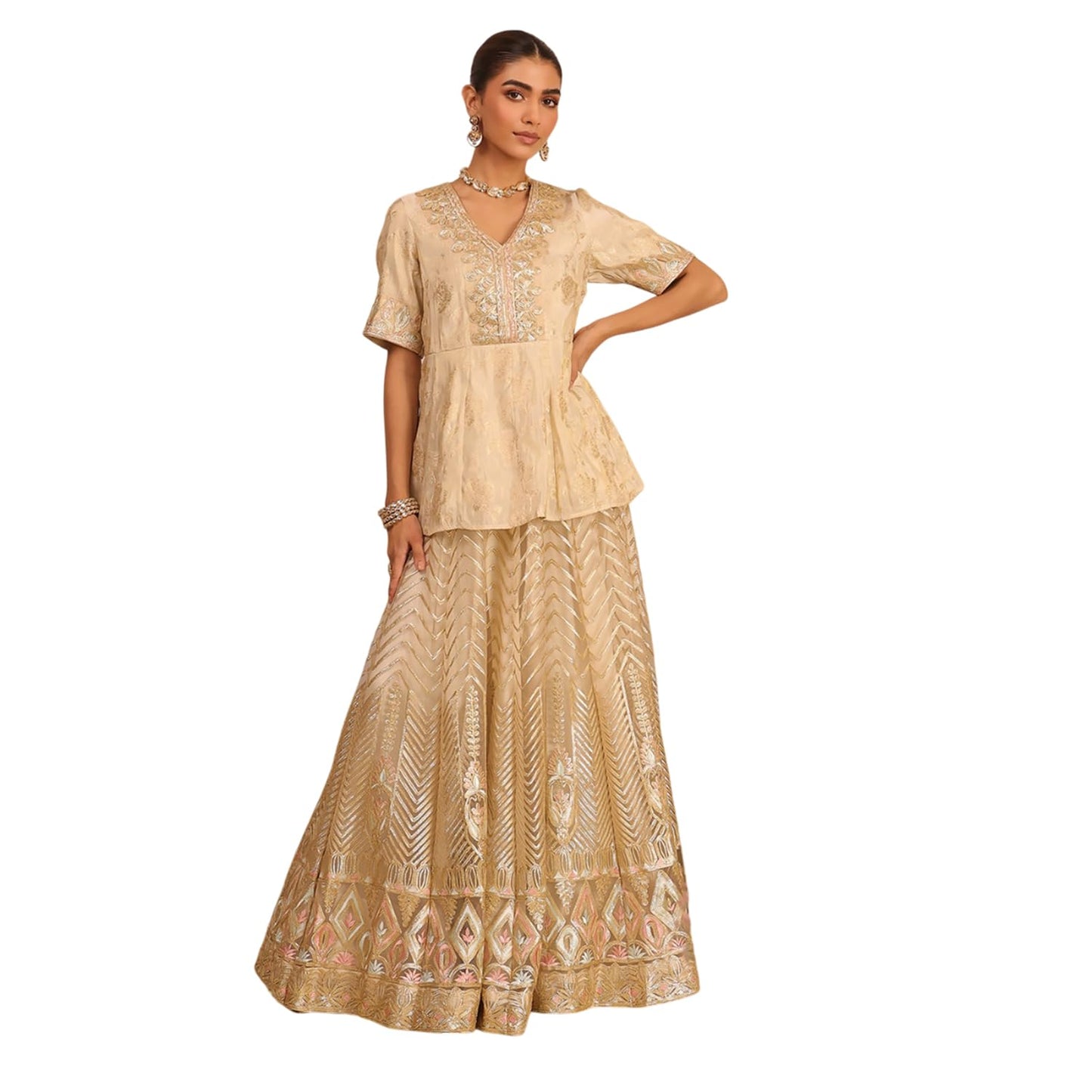 Biba Women's Viscose Lehenga Set (SKDZARI10202AW25BEG_Beige_34)