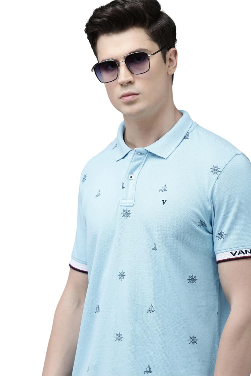 Van Heusen Men's Regular Fit T-Shirt (VSKPURGFL58618_Blue