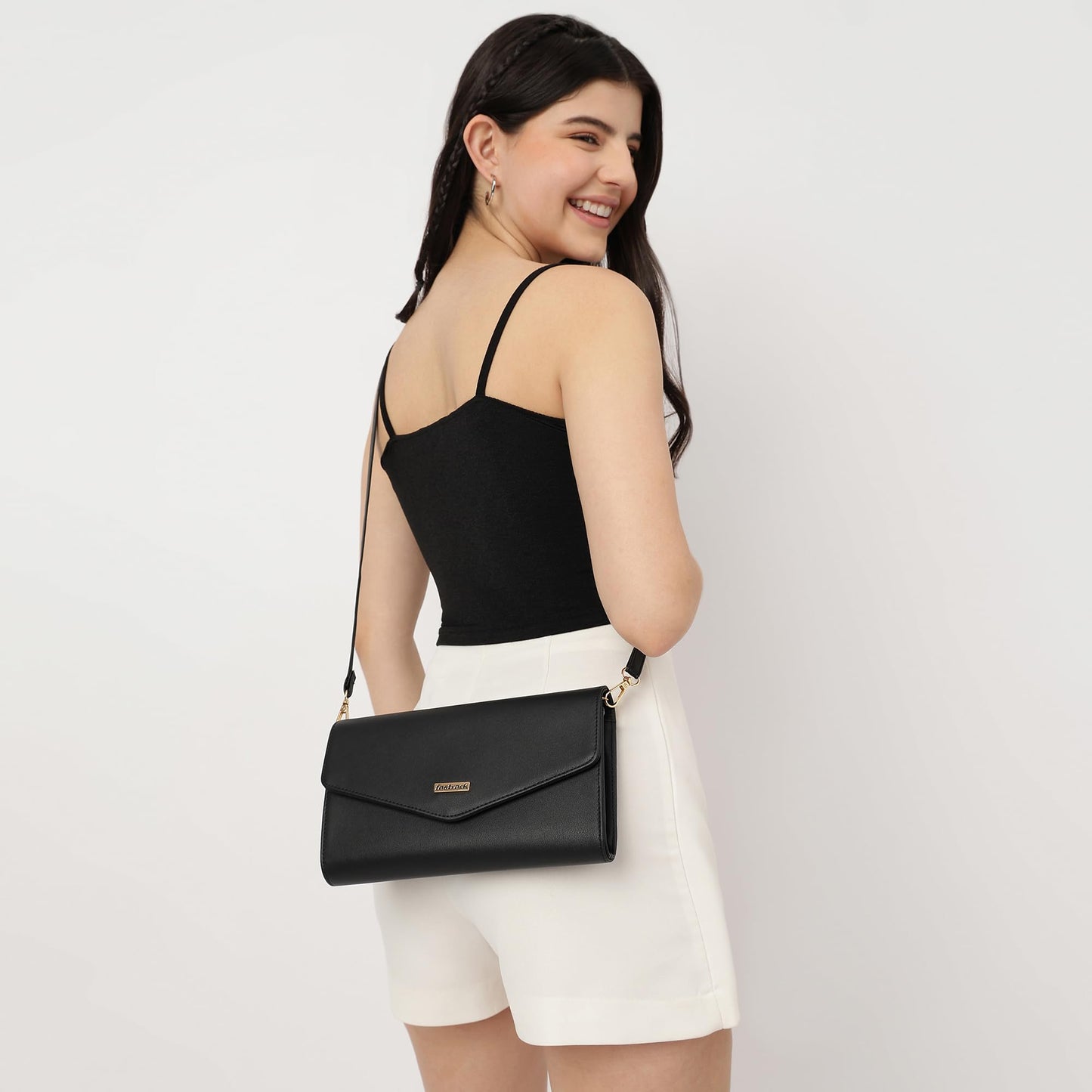 Fastrack Solid Sling Bag For Women, Girls and Ladies | with Adjustable Sling Straps | Made of Premium PU Material | Ladies Purse Handbag | Slings For Casual Carry, Black
