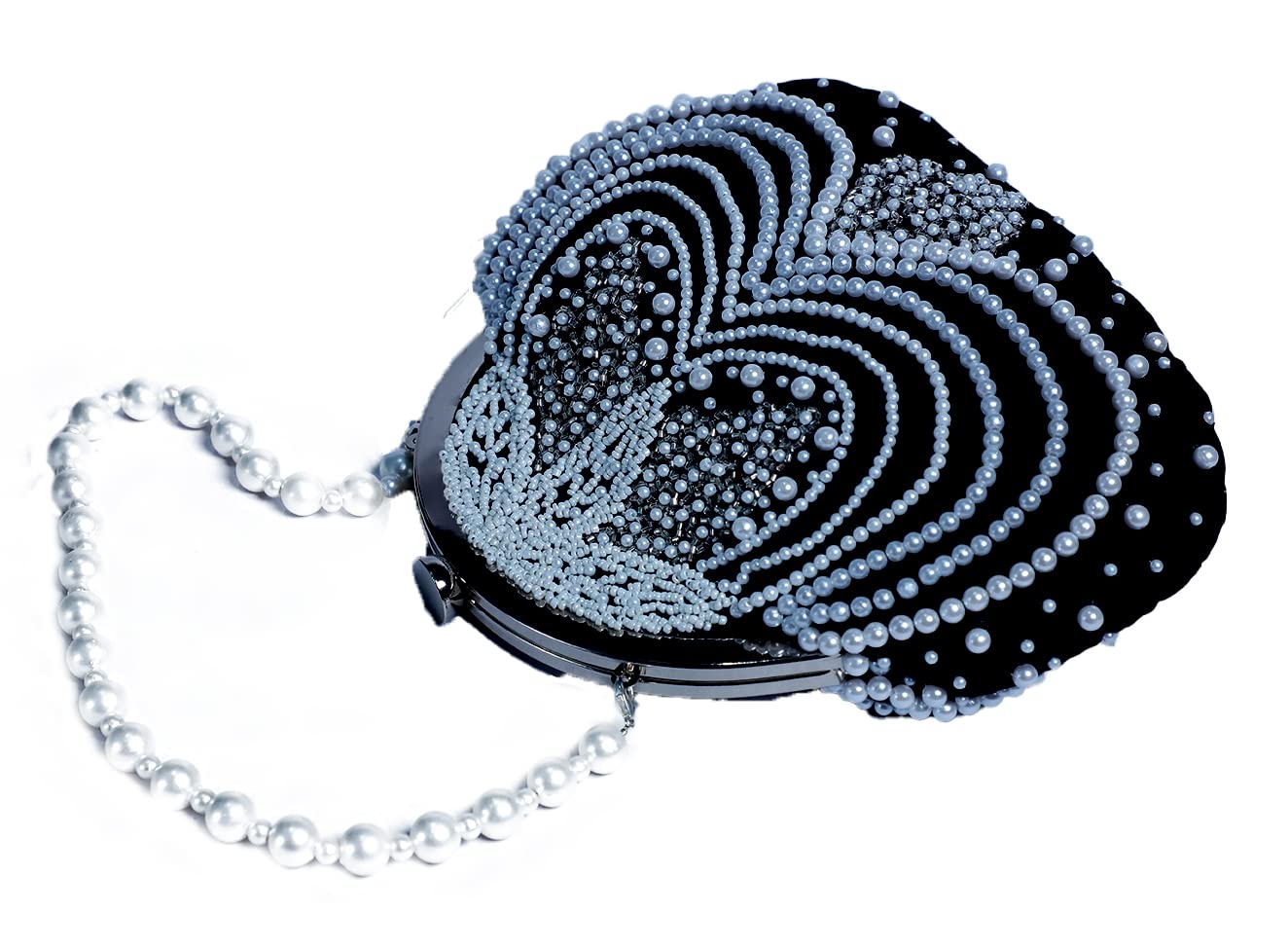 SWISNI Pearly Half Frame Clutch Bag II Women's Traditional Designer Clutch For Women & Girls II BATUA BAGS (Black)