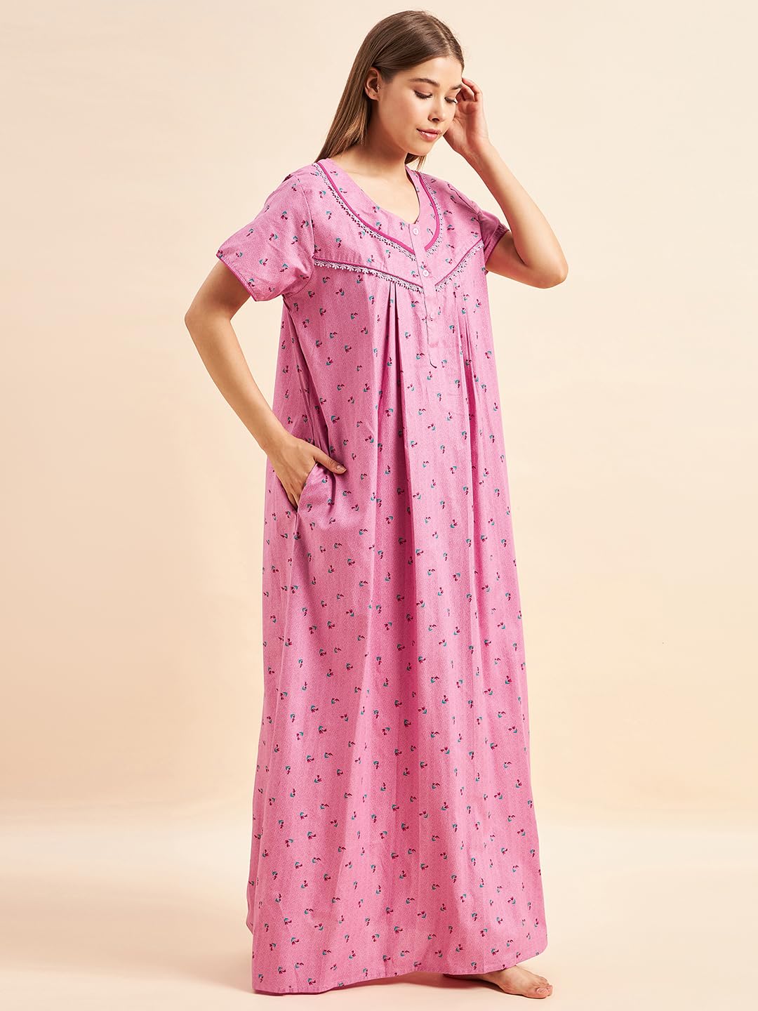 Sweet Dreams Women's Cotton Maxi Classic Nightgown (OCW-2989_Rose_L)