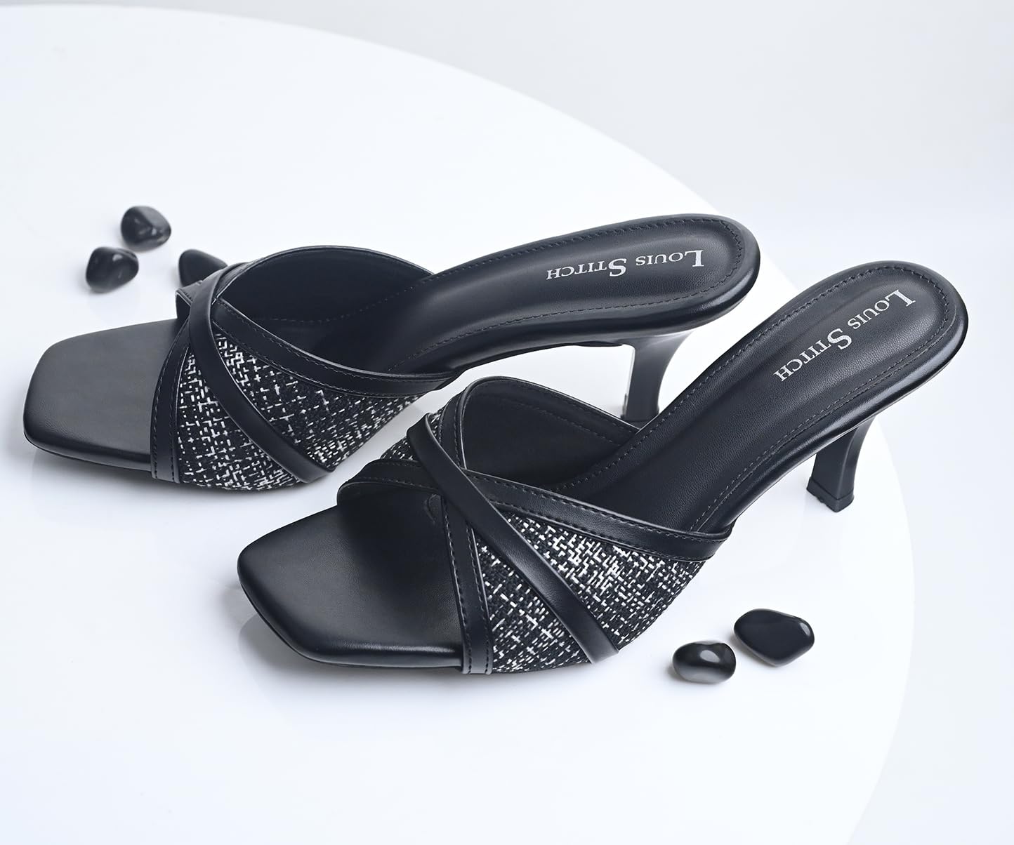 LOUIS STITCH Women’s Fashion Slip-On Pointed Heel Sandals | Open Toe Black Stiletto Heel Sandal for Ladies, Stylish and Comfortable Sandal | LSOF-LDPH-TSMUJB | UK-6