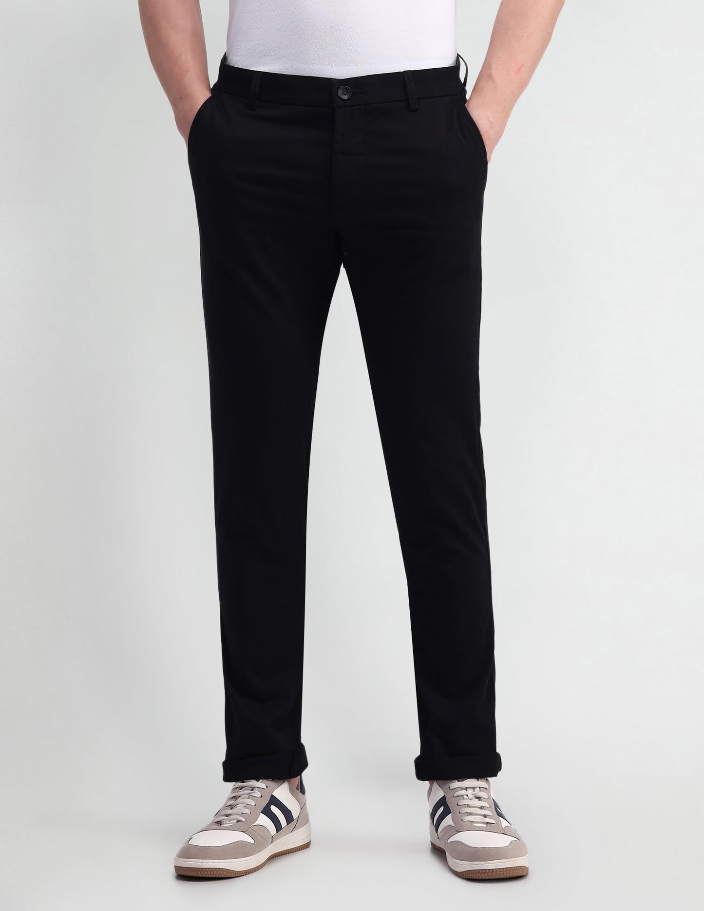 Arrow Men's Mid Rise Solid Slim Fit Acrylic Casual Trouser (ASCBTRO0002_Black_34)