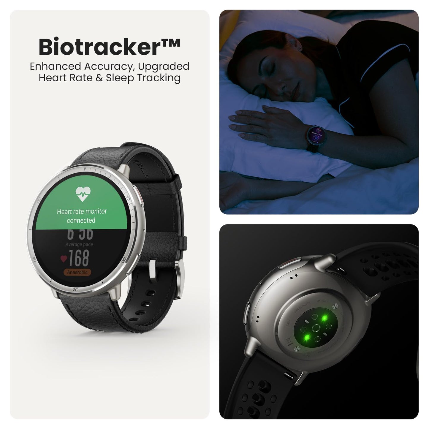 Amazfit Active 2 Premium 44mm Smart Watch, Sapphire Glass Display, Free Silicon Strap in Box, Built in GPS, 10day Battery, 5ATM, for iOS & Android, 2000 Nits Bright, 160+ Sports Mode, Black Leather