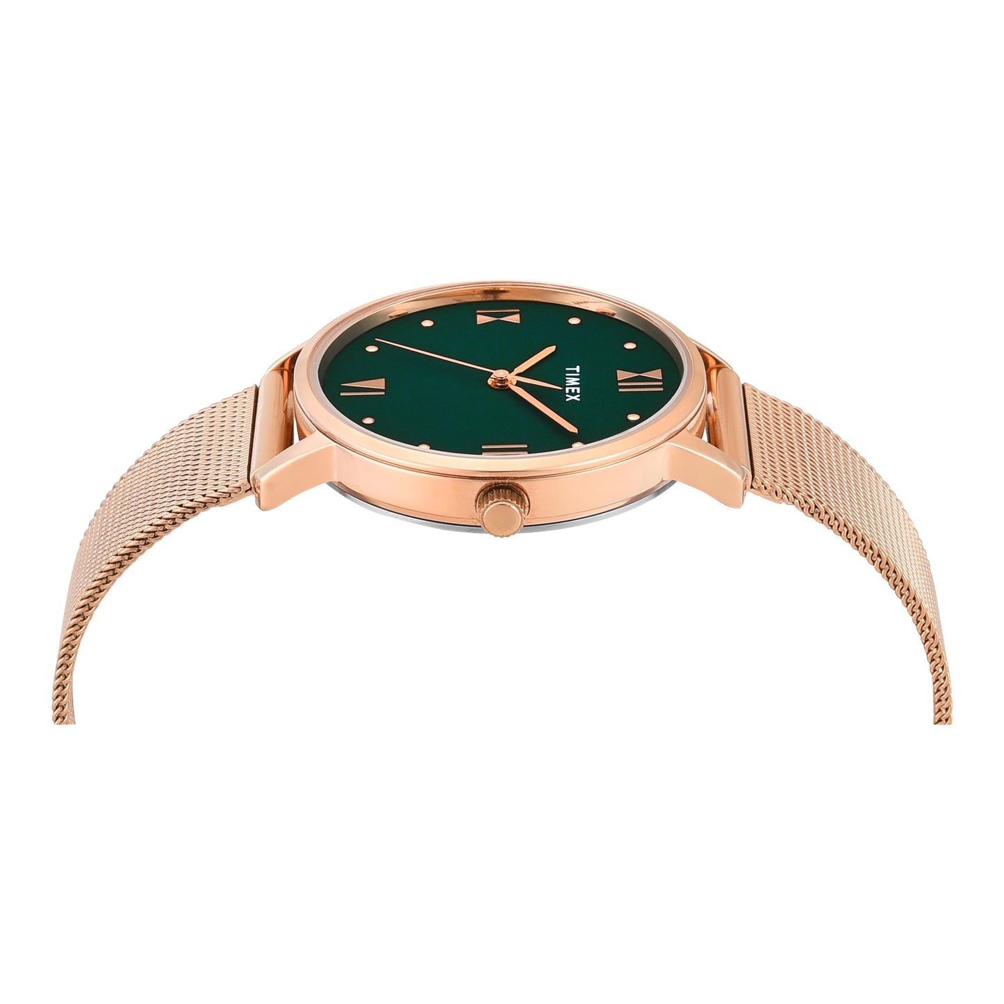 TIMEX Analog Watch for Women with Green Round Dial & Rose Gold Stainless Steel Bracelet Band Water Resistant Women's Wrist Watches - TWEL15625