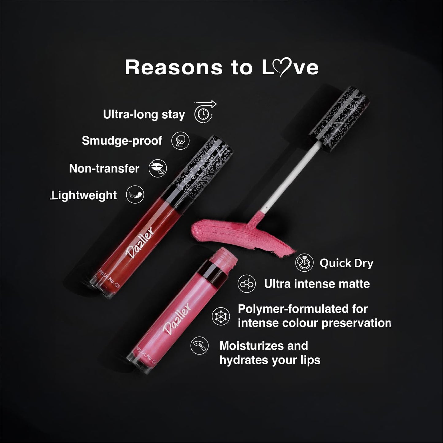 Dazller All Day Lipcolour Quick Dry|Moisturizing Kokum Butter|Brown Liquid Lipstick for Women|Non-Transfer|8hr stay|QDLC025 HazelnutCup|6g
