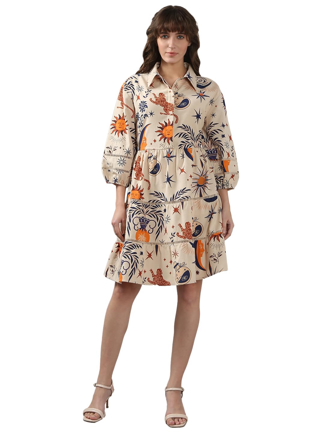 VERO MODA Women's Cotton Fit and Flare Off White Dress