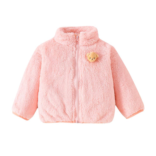 Hopscotch Girls Polyester Waist Length Jackets in Peach Color For Ages 4-5 Years