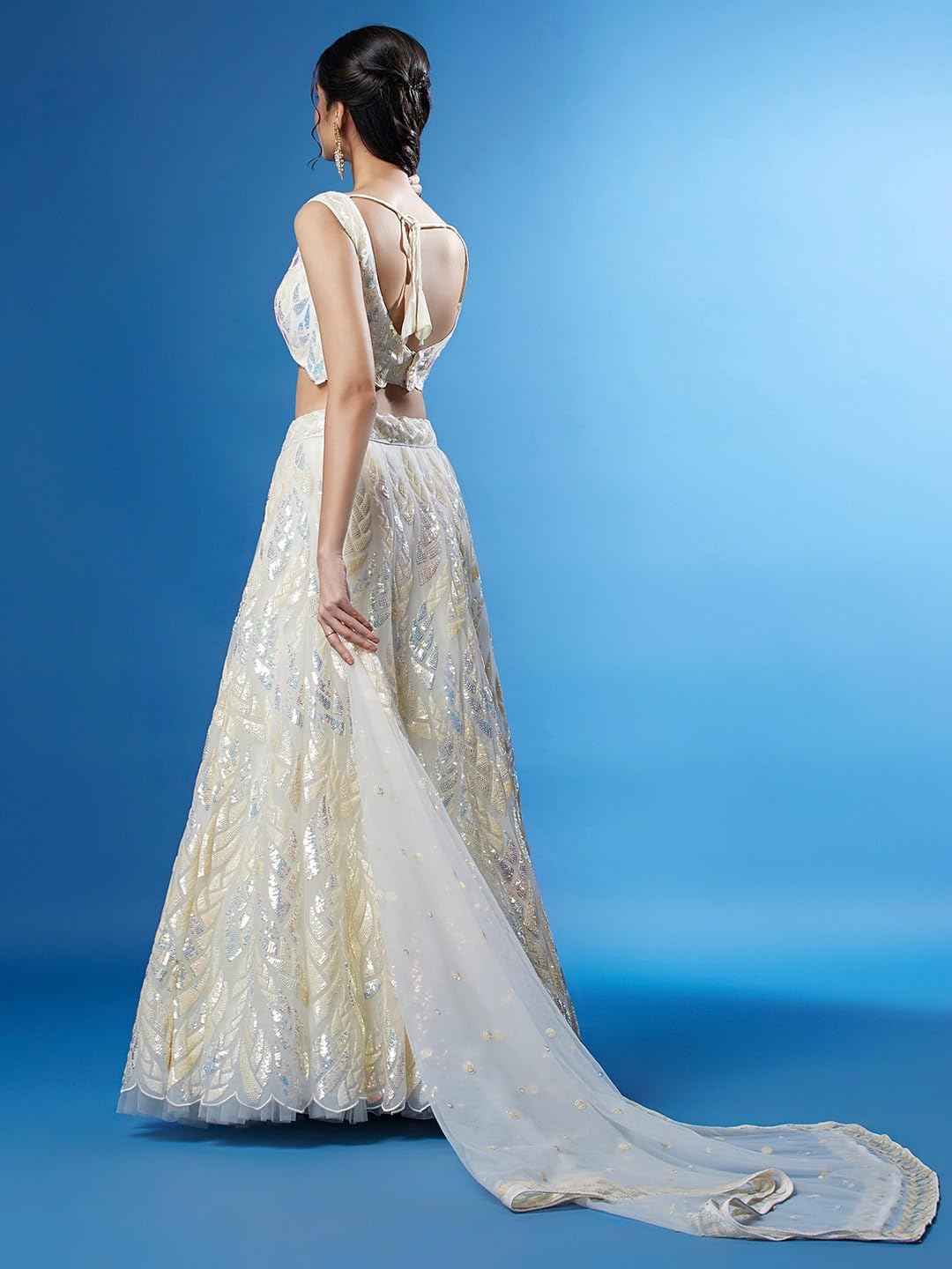 Zeel Clothing Women's Net Semi-Stitched Lehenga Choli White Wedding Bridal Free Size