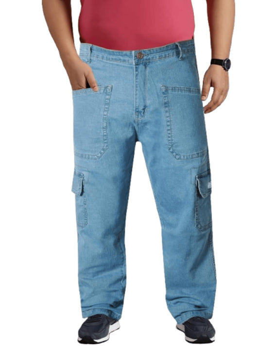 RIG BONE Men's Cargo Jeans Light Blue – Size 48 | Relaxed Plus Size Cotton Denim for Comfort