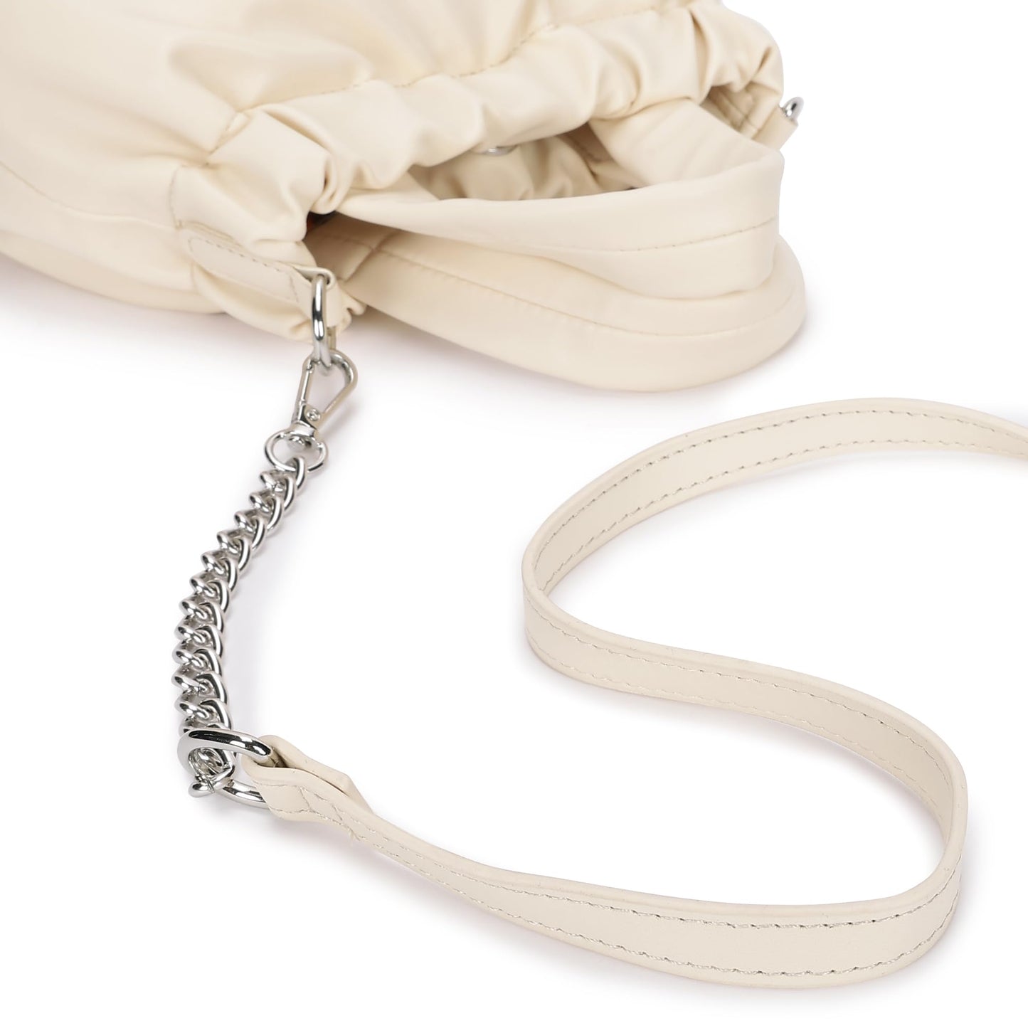 Fastrack Ruched Sling Bag for Women | Compact Faux Leather Crossbody with Detachable Chain Strap, Magnet Closure and Inner Pockets | Minimalist Everyday Sling for Casual and Evening Looks