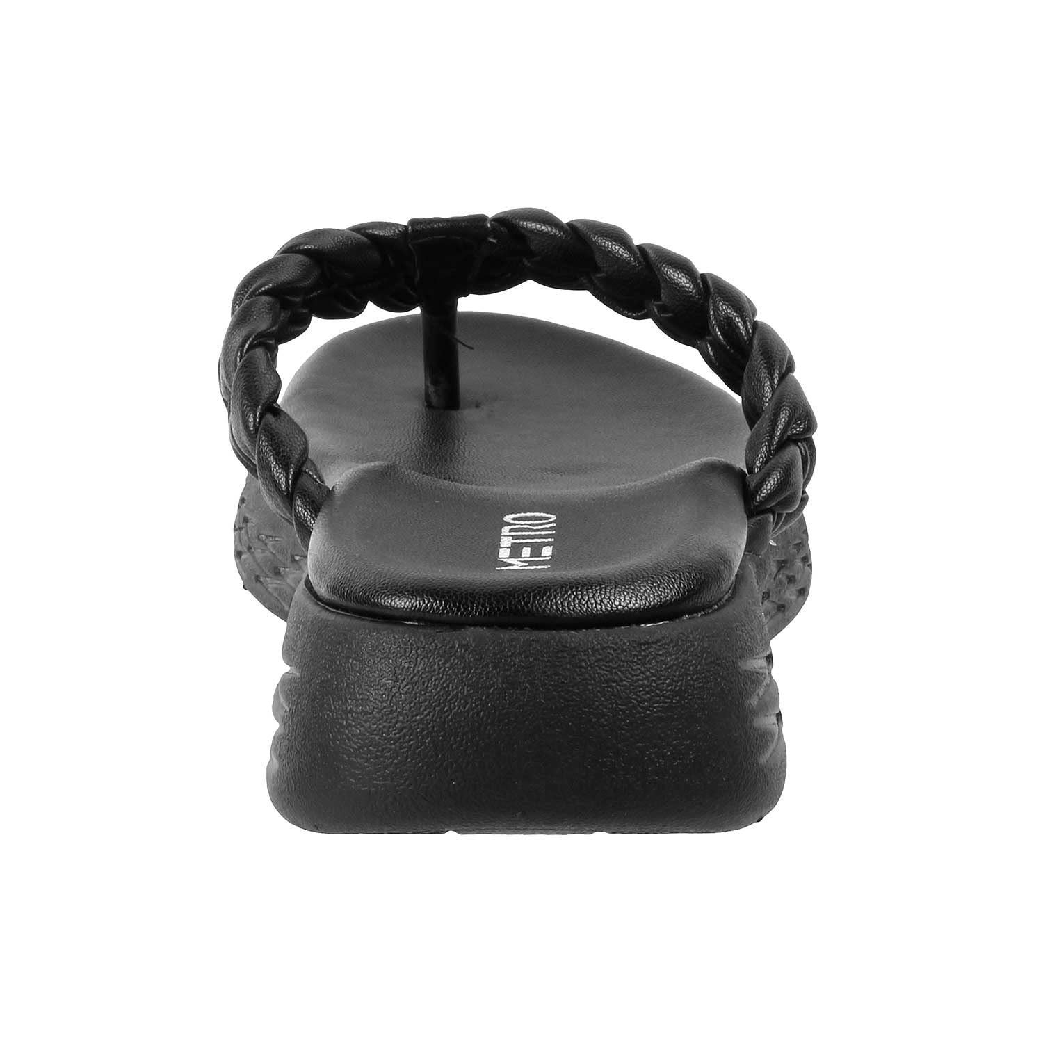 Metro Women Black Synthetic Leather Thong Slipper | Sandal - SaumyasStore