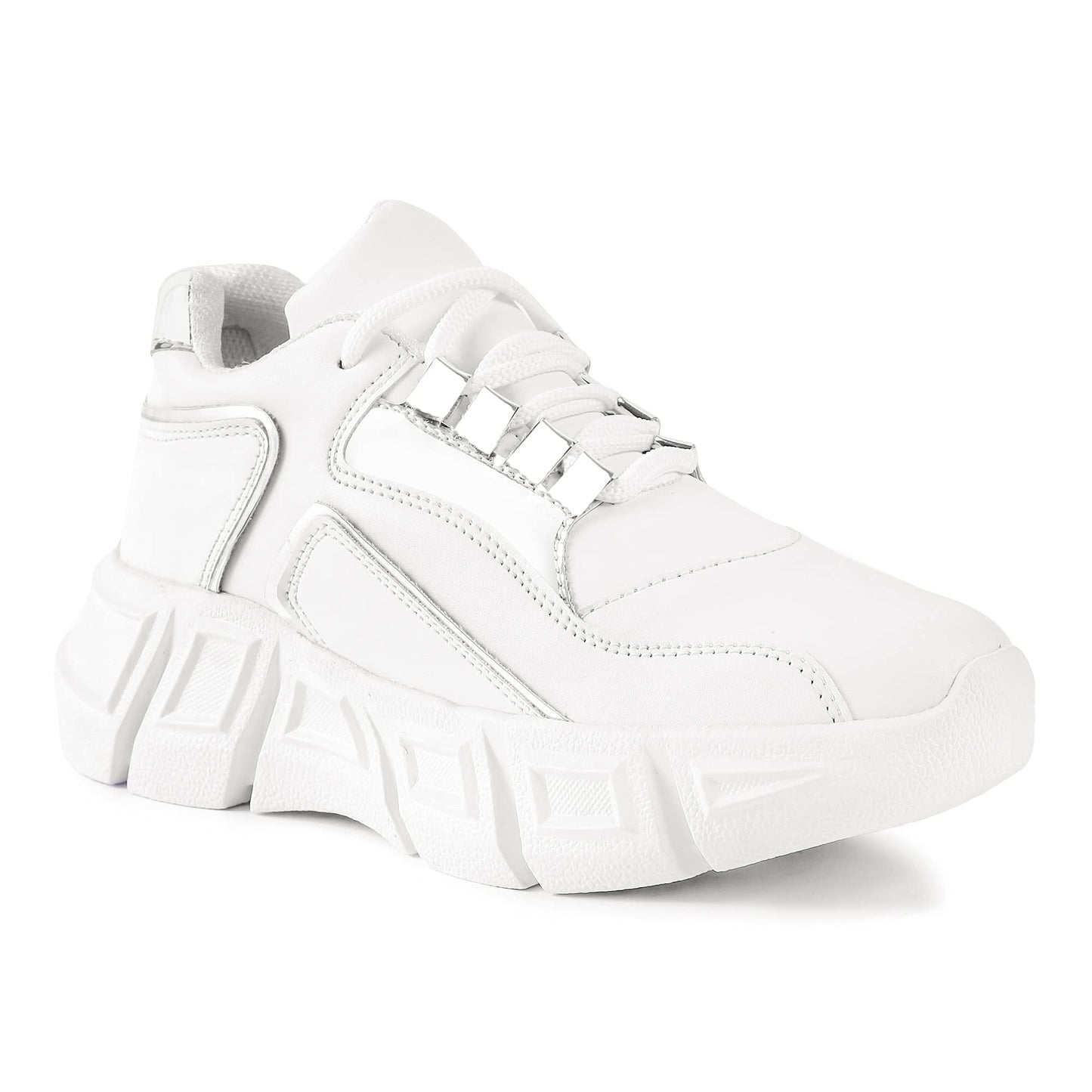 LENSBURY Women's Shoes for Walking Gym Training, Casual, Sports, Slip-On, Lightweight Lace up Athletics Slipon Running Sneaker for Ladies and Girls LBCNV6101SL-36 Silver