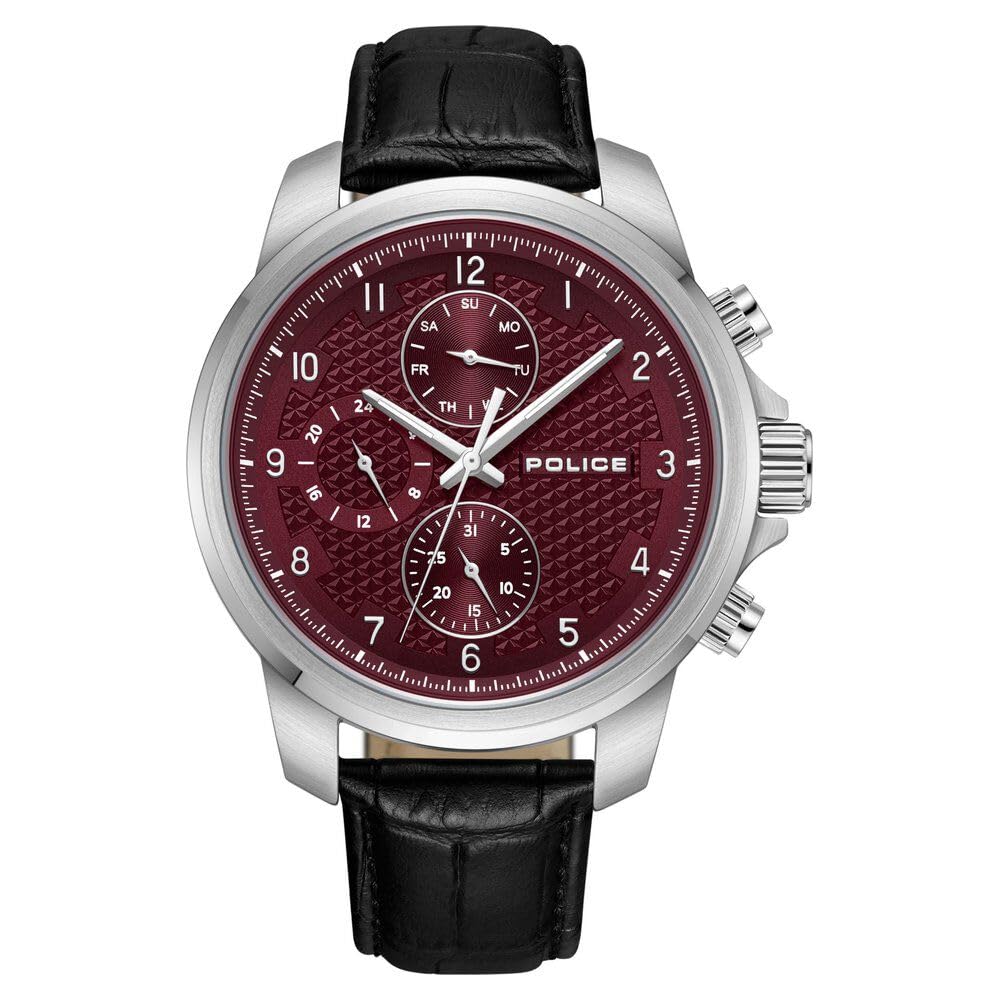Police Quartz Multifunction Maroon dial Leather Strap Watch for Men-PLPEWJF0021502
