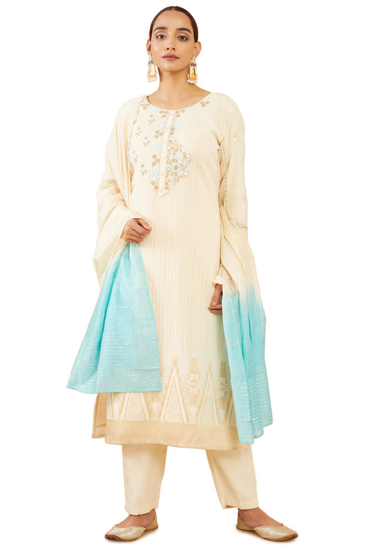 Soch Women Beige Silk Blend Suit Set