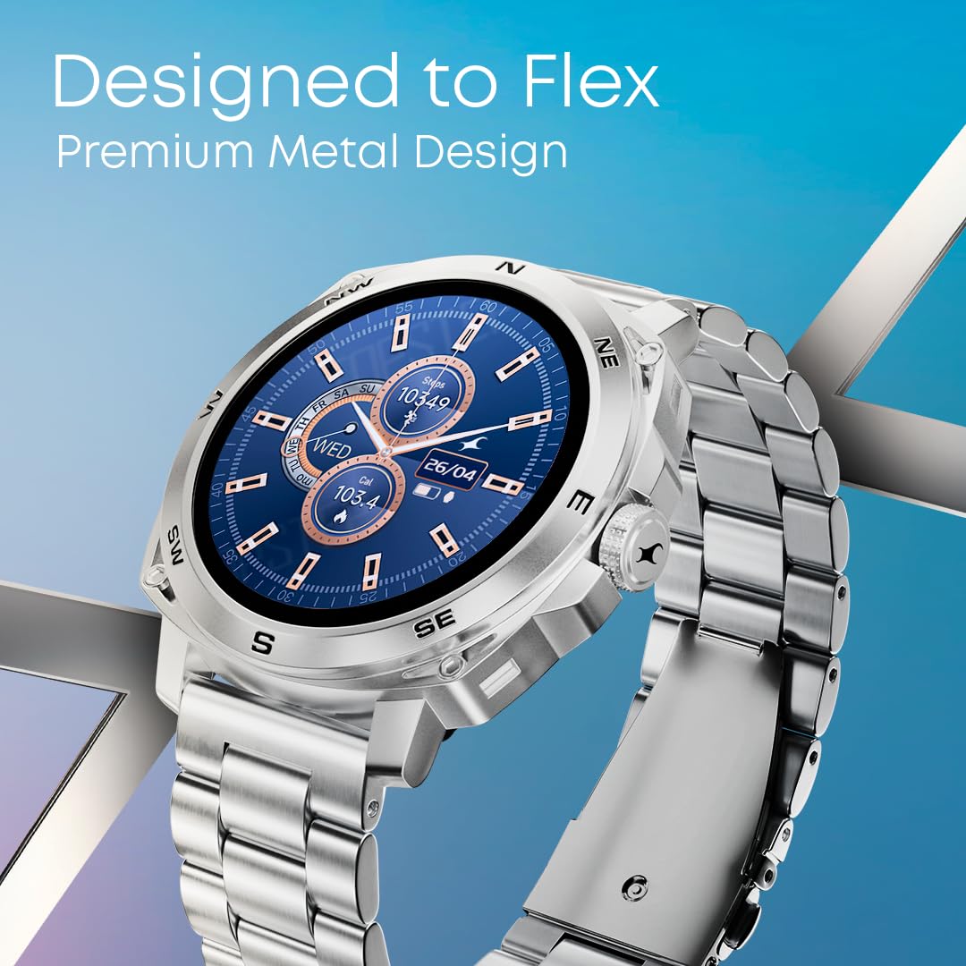 Fastrack Radiant FX3 Smart Watch, 3.63 CM AMOLED Display, Functional Crown, AOD & DND Mode, SingleSync BT Calling, AI Voice Assistant, Women's Health Tracking, 100+ Sports & Smartwatch Faces (Sliver)