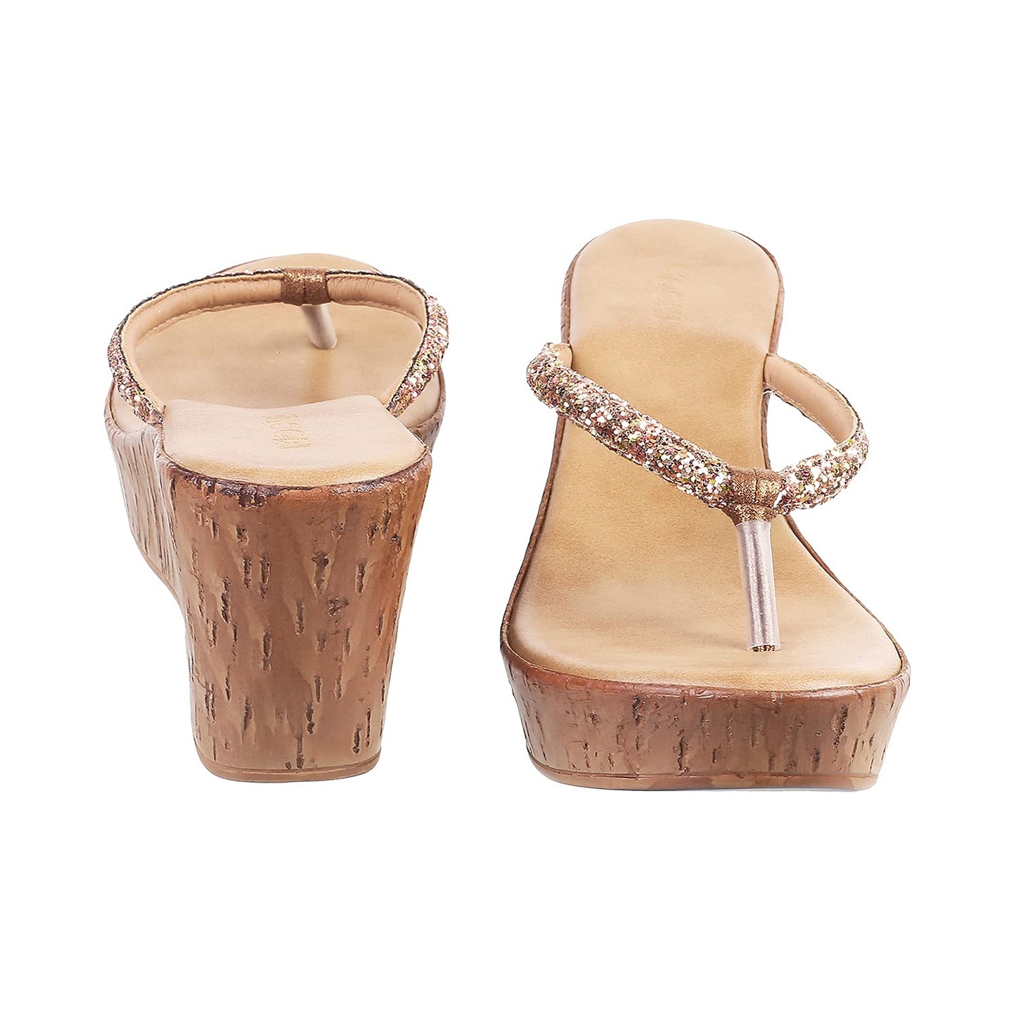 Mochi Women's Antique Gold Synthetic Slip Ons | Studded Design Wedge Heel Slip-On Shoes for Women | Light Weight Casual Fashion Footwear | Daily Wear Shoes | Size UK 7 | Premium Quality Slip Ons