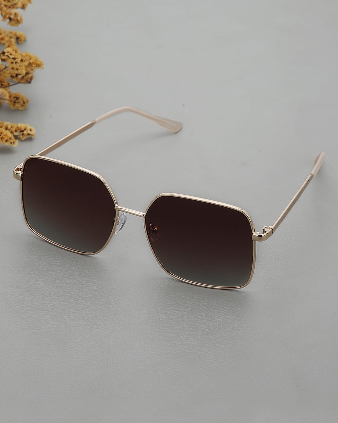 Carlton London Gold Toned with Brown Polarised Lens Oversized Sunglass